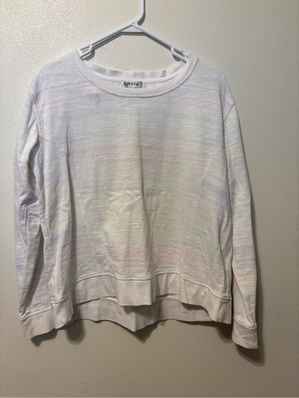 Orvis lightweight sweat shirt with subtle colored stripes